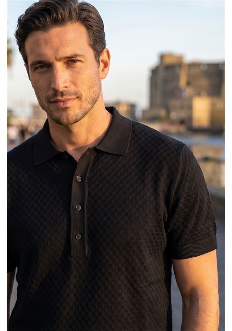 Paolo Pecora Milano Men's Textured Cotton Polo Gauge 16 - Black 9000 PAOLO PECORA |  | A046 F1009000